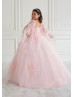Cape Sleeves Pink 3D Flowers Lace Tulle Sparkly Flower Girl Dress Cape Sleeves Pink 3D Flowers Lace Tulle Sparkly Flower Girl Dress
